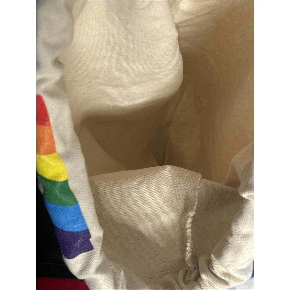 New Snap Chat Colorful Rainbow Tote Bag Canvas Rope Backpack Beach Never Used - Picture 4 of 4